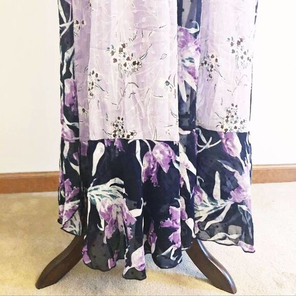 Anthropologie Foxiedox floral print off shoulder maxi dress purple Small NEW - Picture 6 of 9